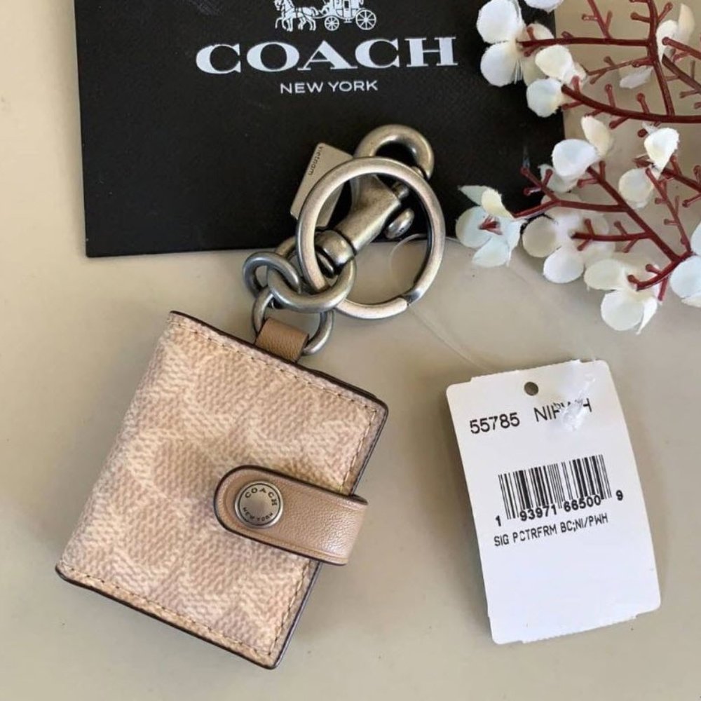 Coach Picture Frame Bag 55785 Charm Key Chain Fob Ring Signature & Leather